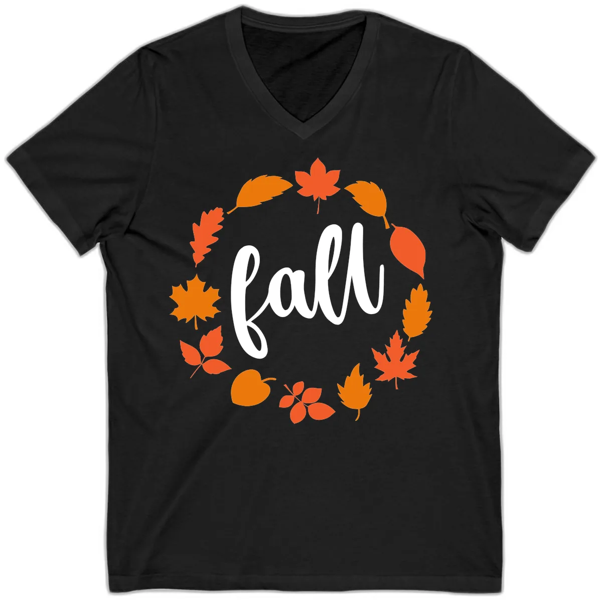 Fall Leaves Wreath V-Neck in Black