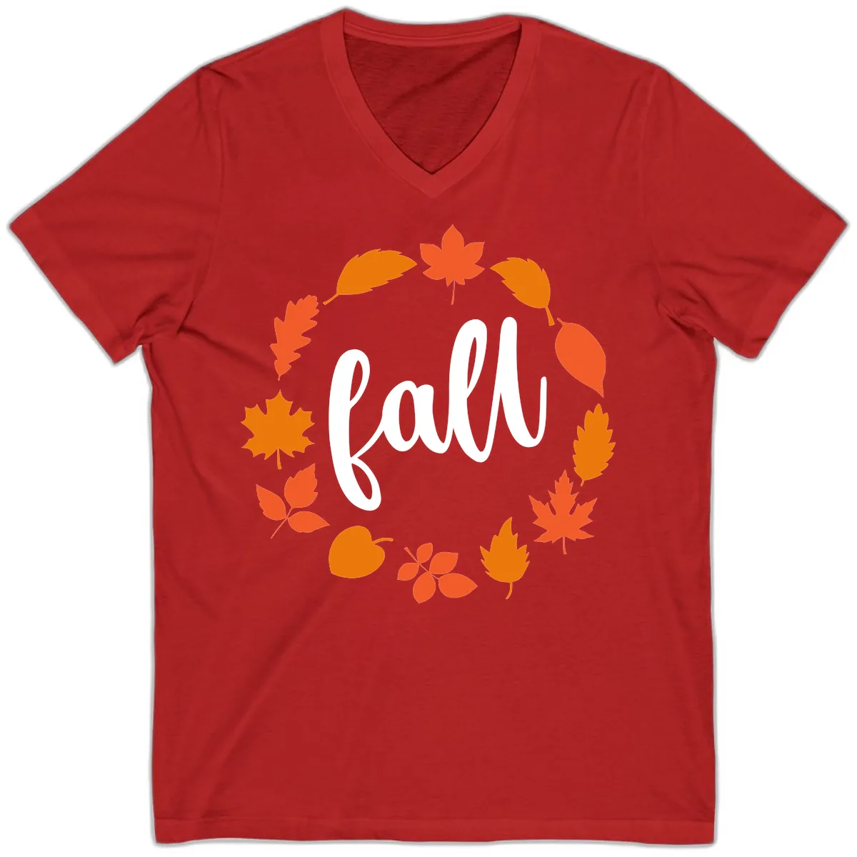 Fall Leaves Wreath V-Neck in Red