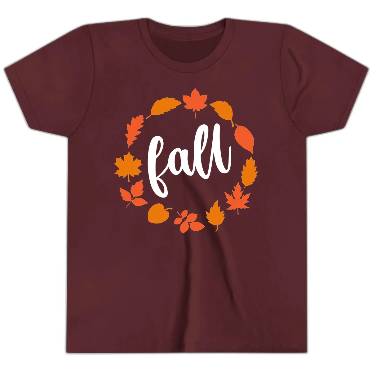 Fall Leaves Wreath Youth T-Shirt in Maroon