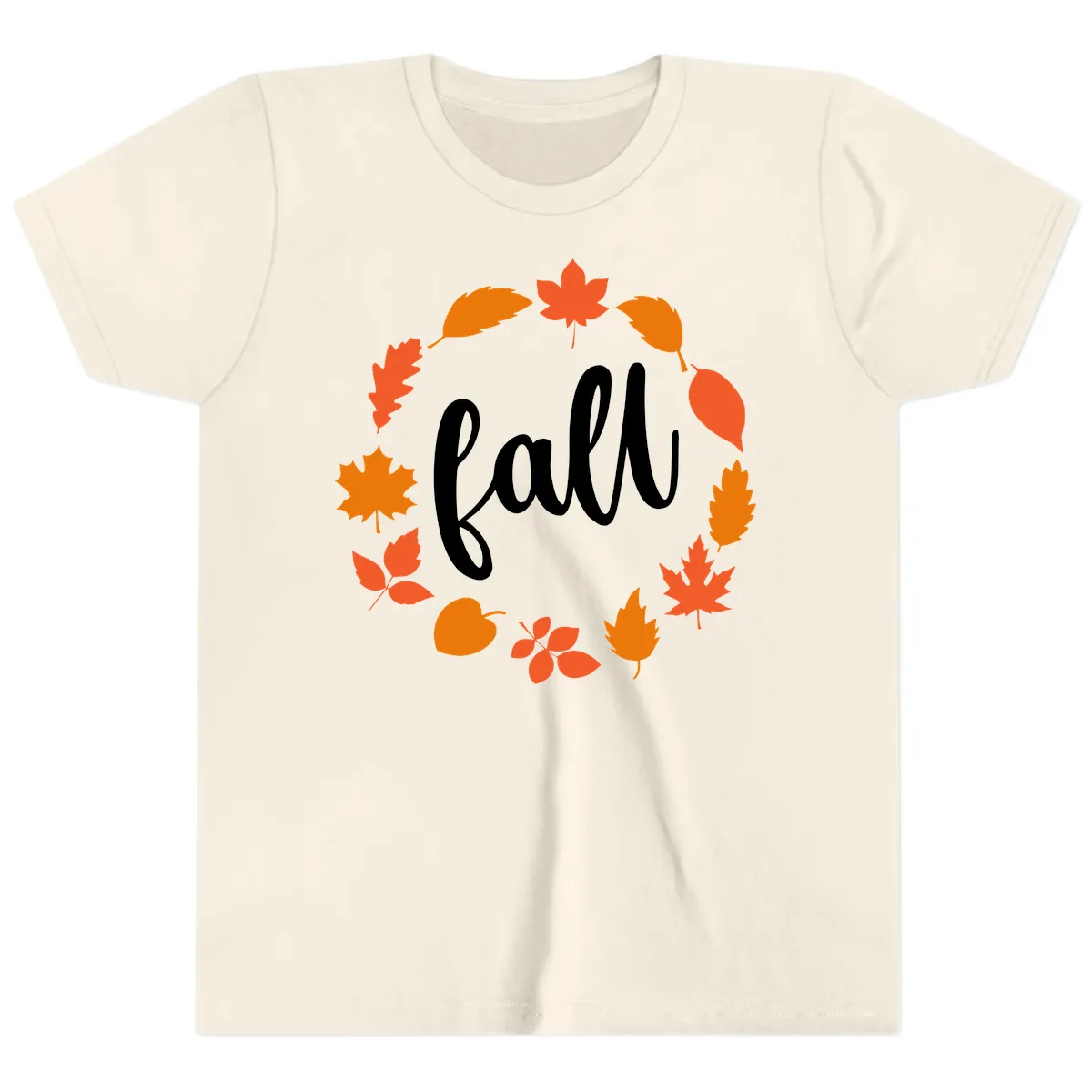 Fall Leaves Wreath Youth T-Shirt in Natural