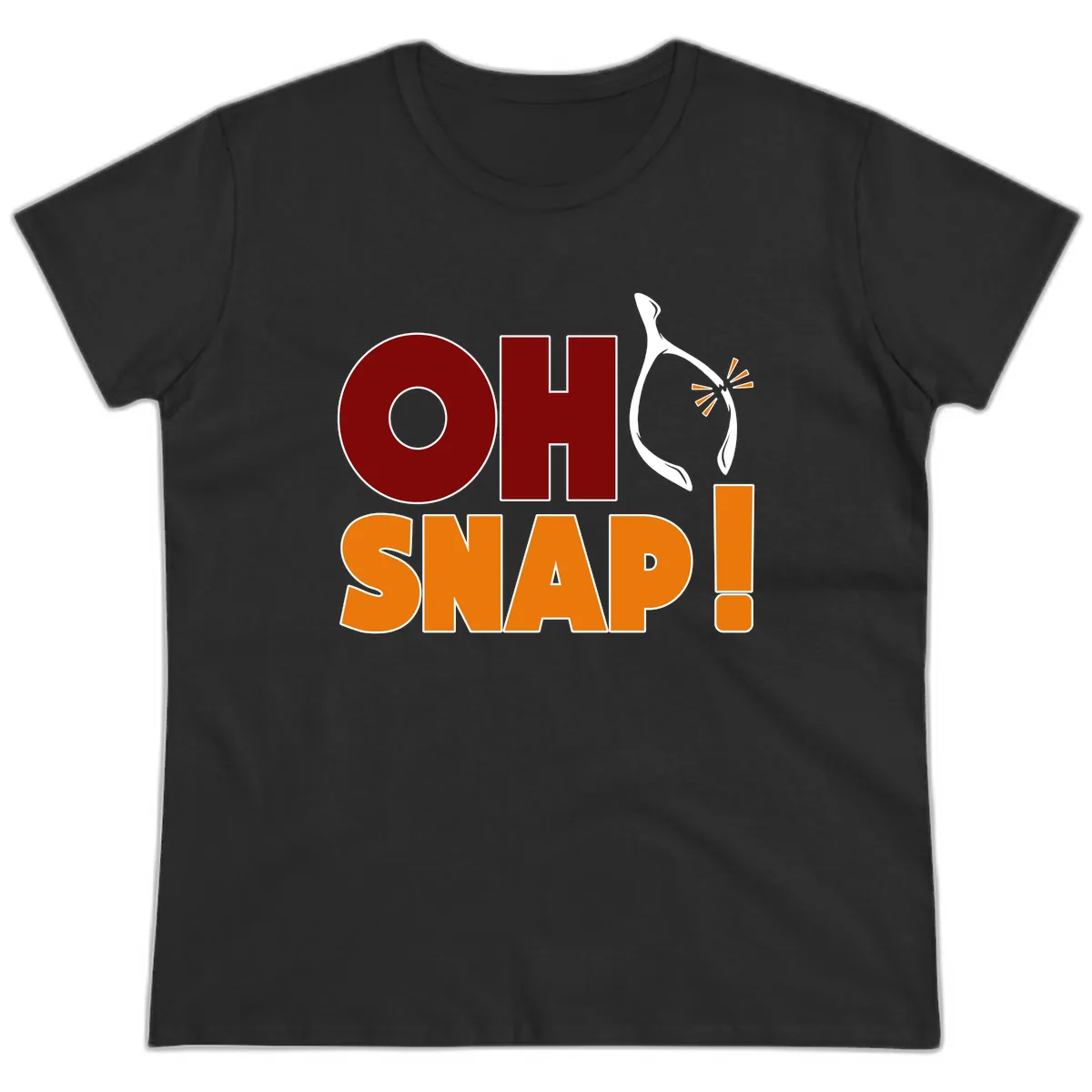 Oh Snap Wishbone Saying Ladies Tee in Black