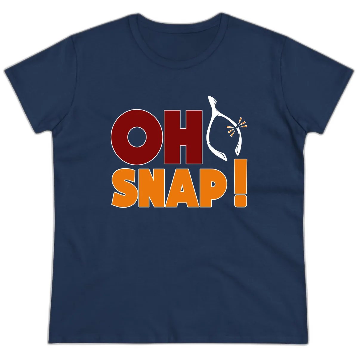 Oh Snap Wishbone Saying Ladies Tee in Navy