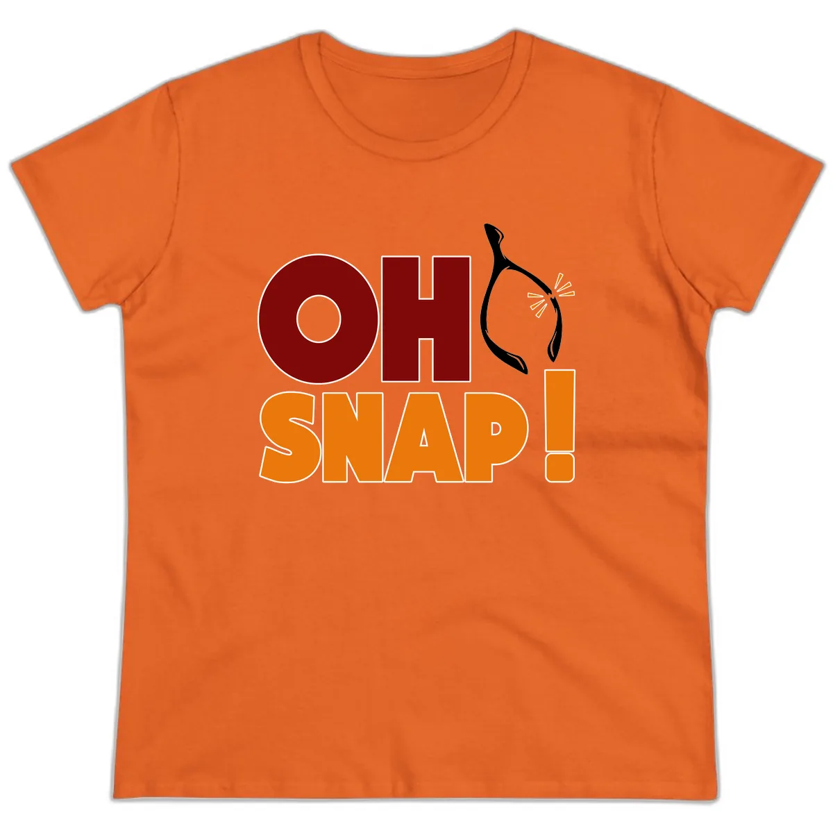 Oh Snap Wishbone Saying Ladies Tee in Orange