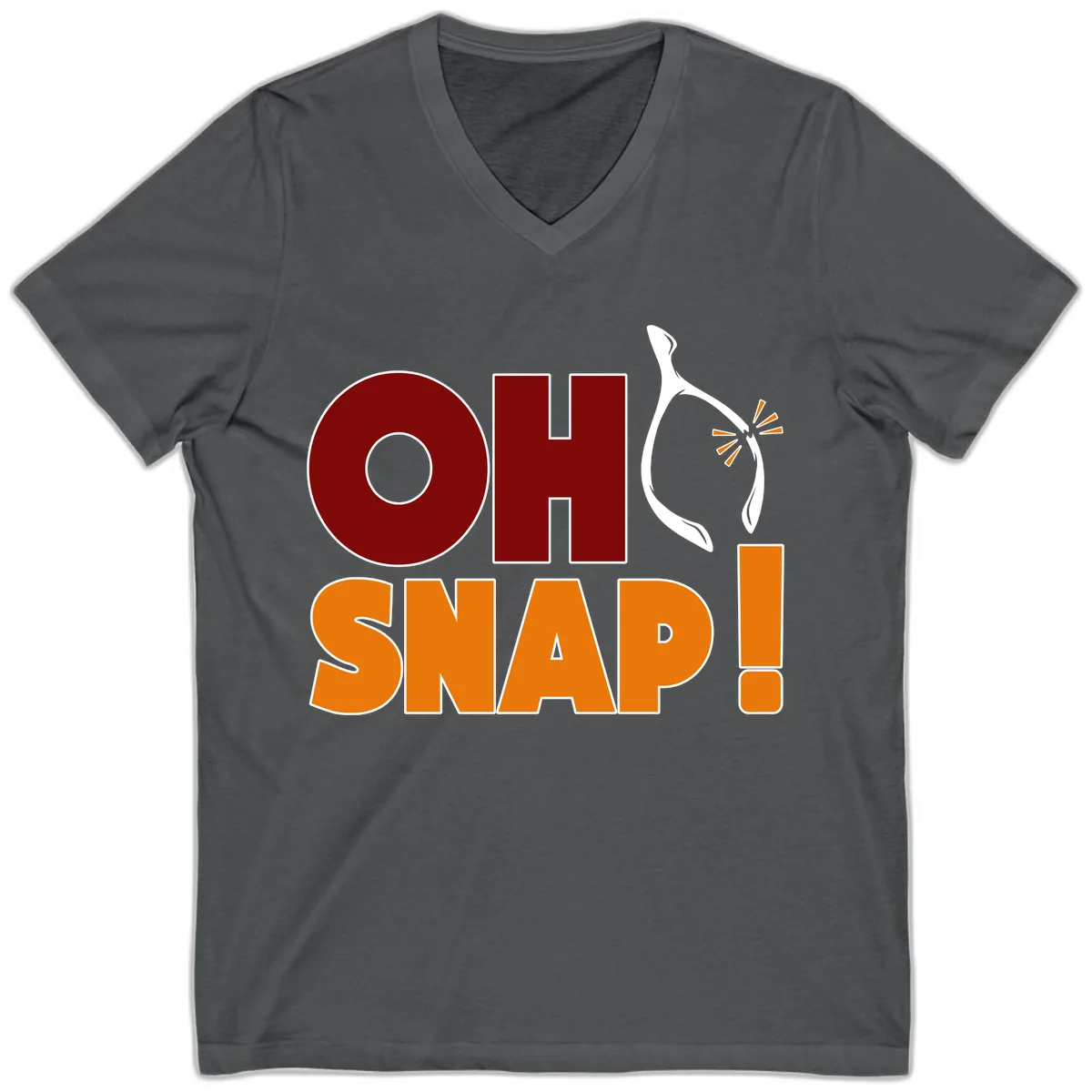Oh Snap Wishbone Saying V-Neck in Asphalt
