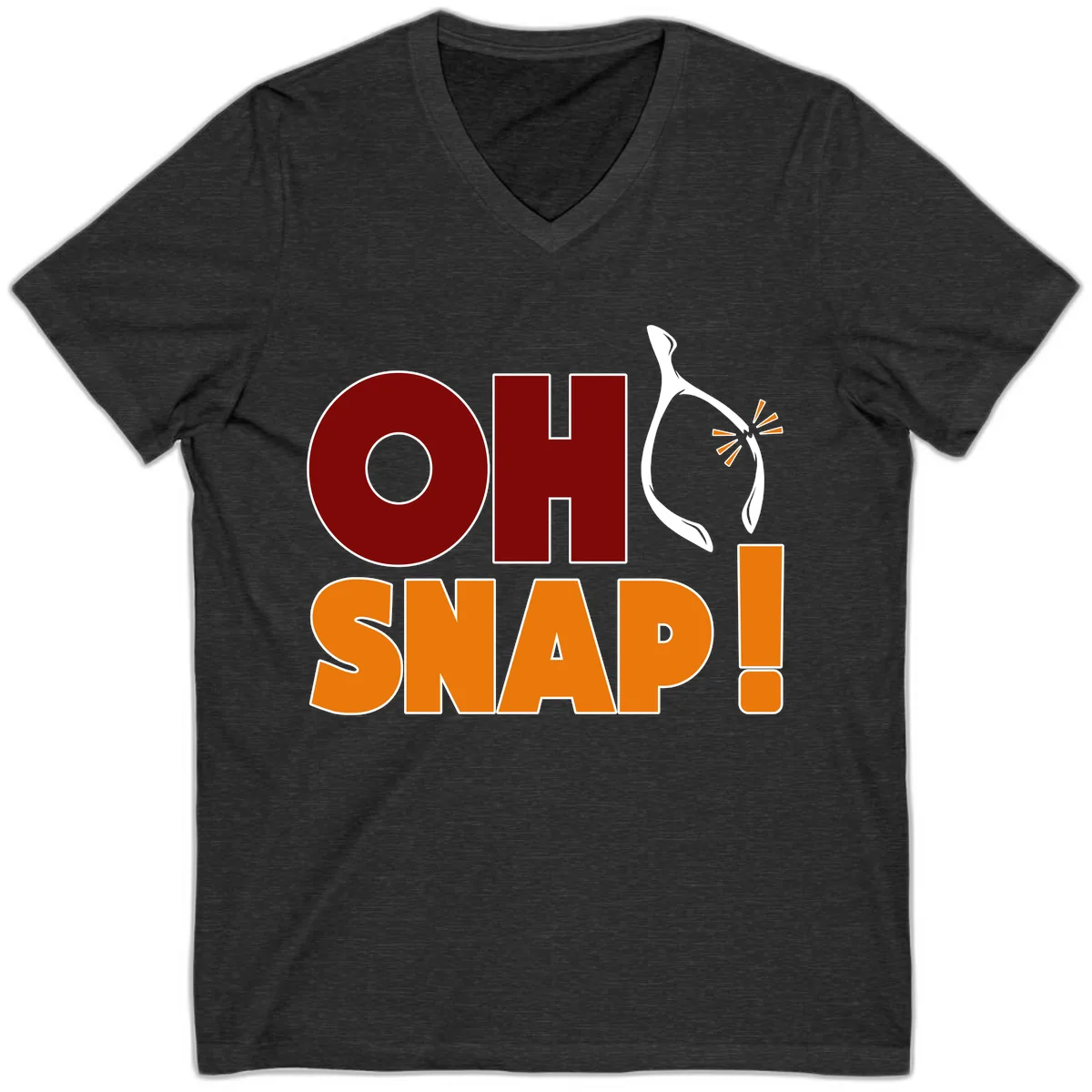 Oh Snap Wishbone Saying V-Neck in Dark Grey Heather
