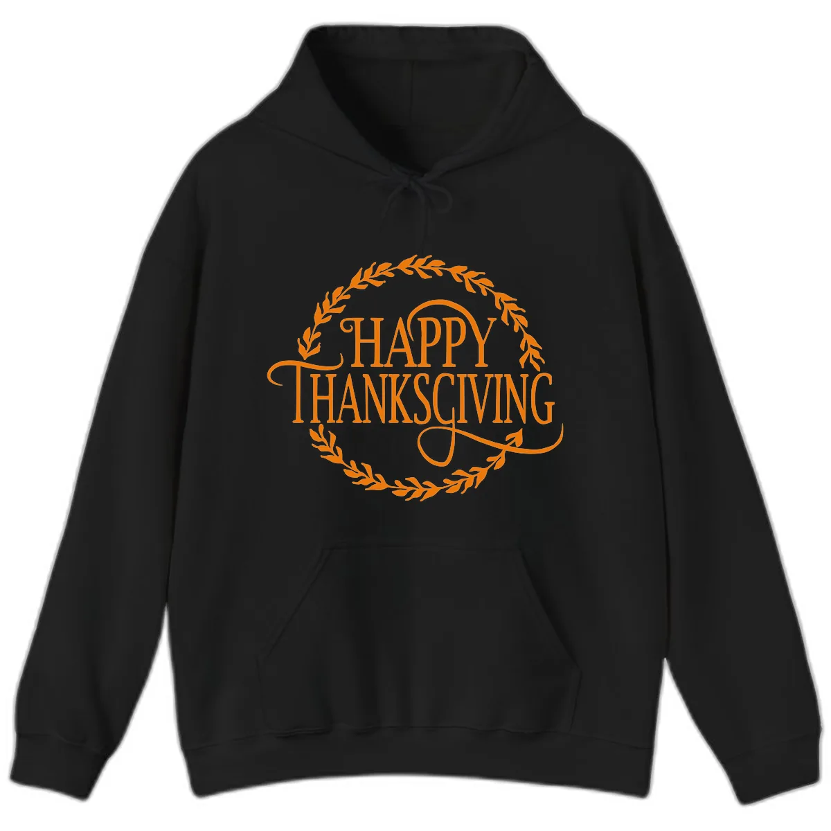 Happy Thanksgiving Wreath Design Hoodie in Black
