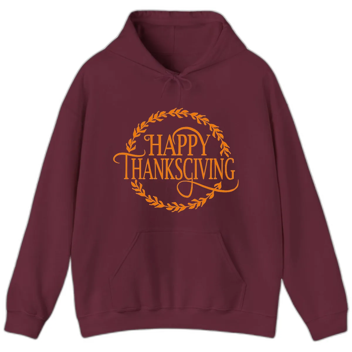 Happy Thanksgiving Wreath Design Hoodie in Maroon