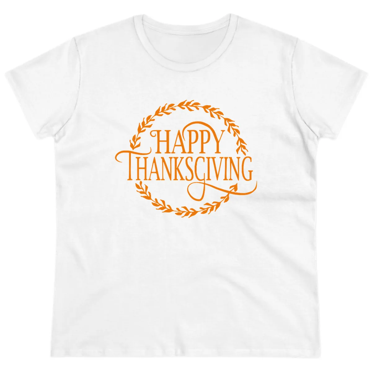 Happy Thanksgiving Wreath Design Ladies Tee in White