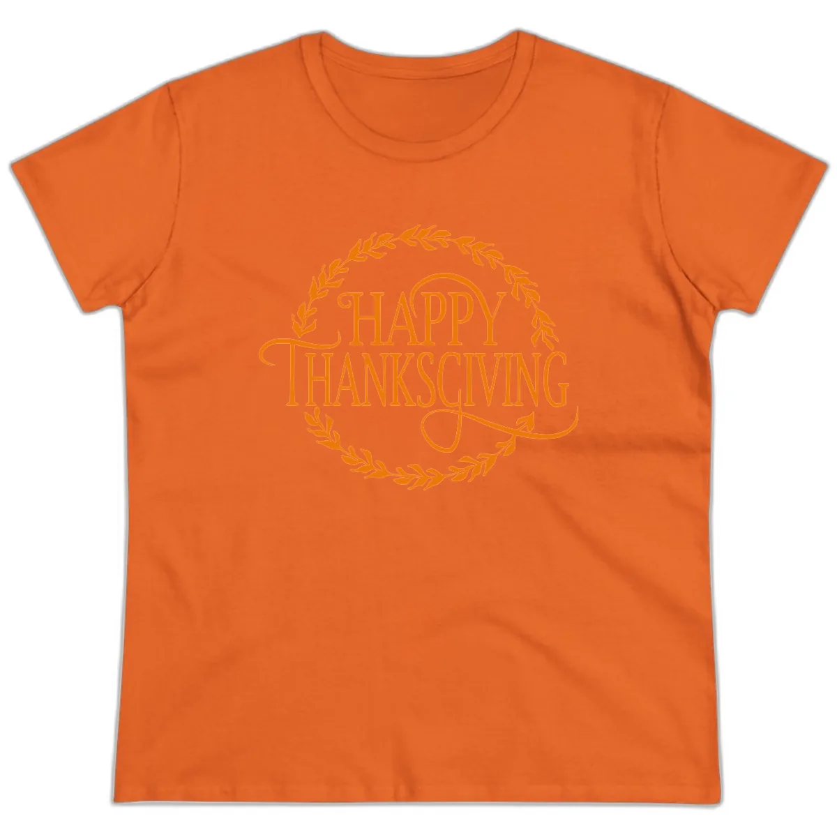 Happy Thanksgiving Wreath Design Ladies Tee in Orange