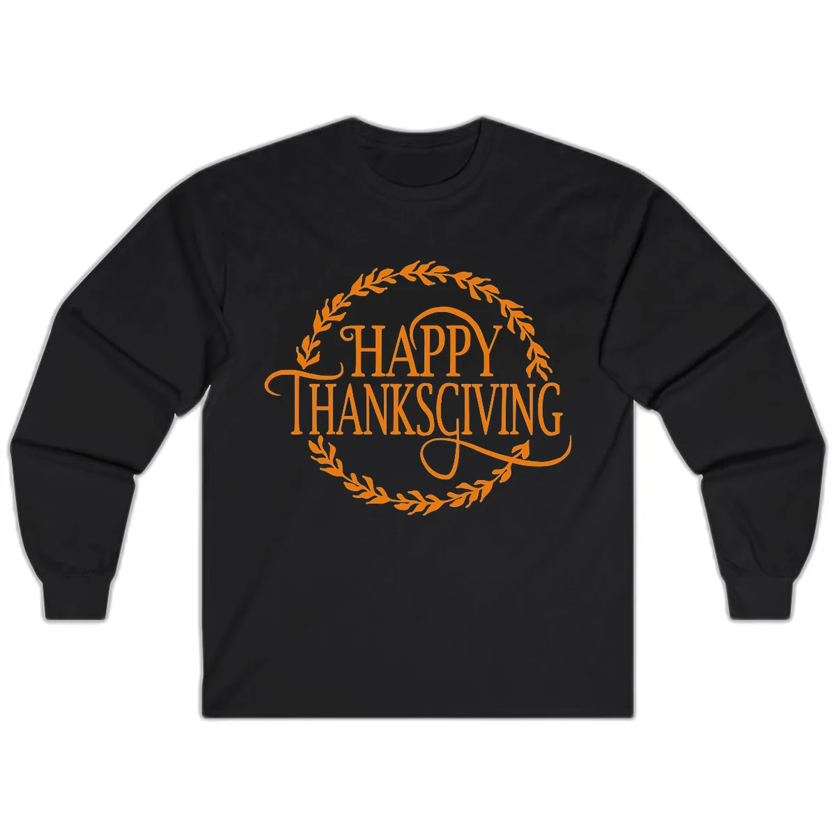 Happy Thanksgiving Wreath Design Long Sleeve in Black