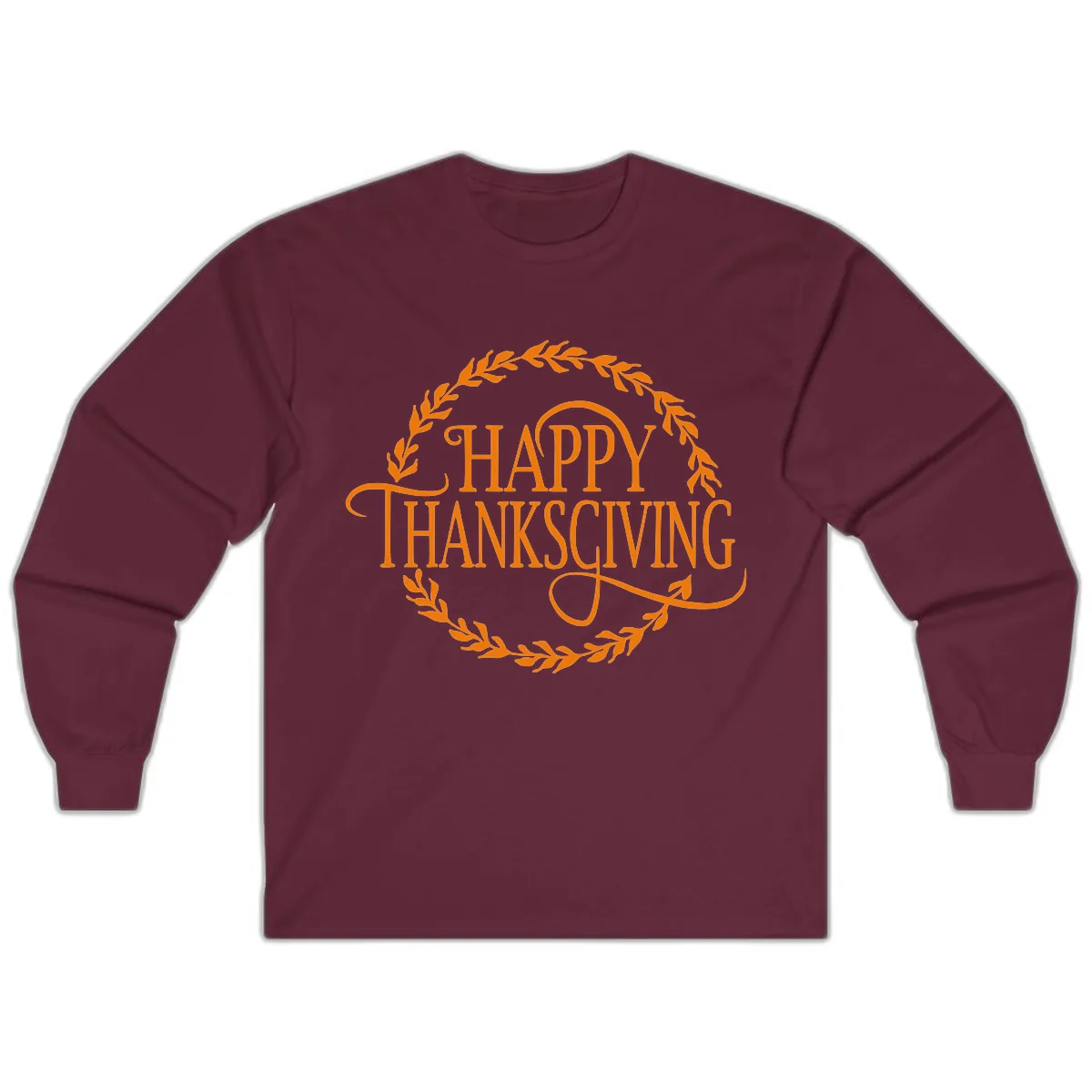 Happy Thanksgiving Wreath Design Long Sleeve in Maroon