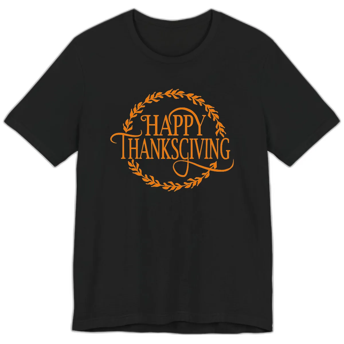 Happy Thanksgiving Wreath Design Premium T-Shirt in Black