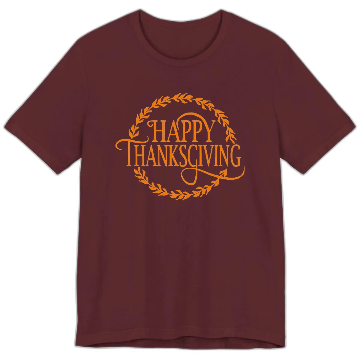 Happy Thanksgiving Wreath Design Premium T-Shirt in Maroon