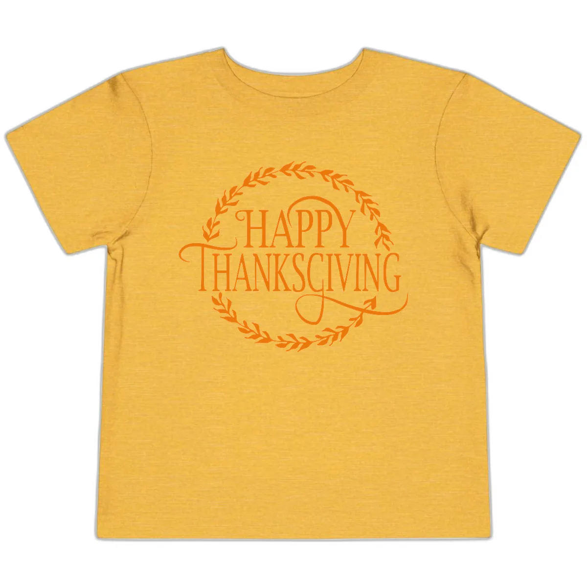 Happy Thanksgiving Wreath Design Toddler T-Shirt in Heather Yellow Gold
