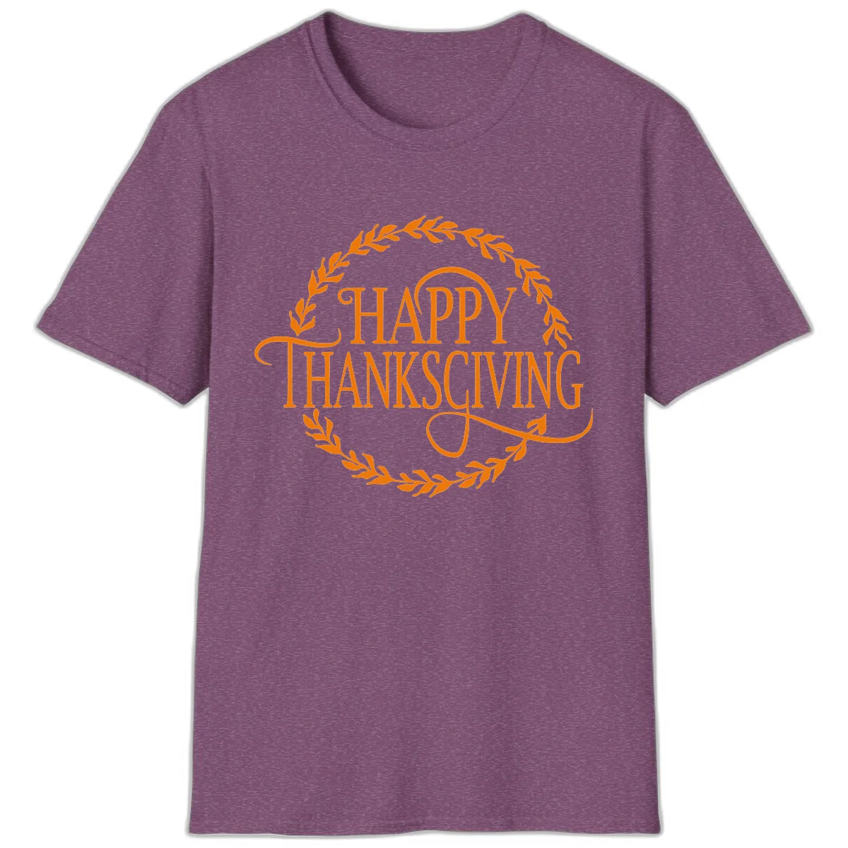 Happy Thanksgiving Wreath Design T-Shirt in Heather Maroon