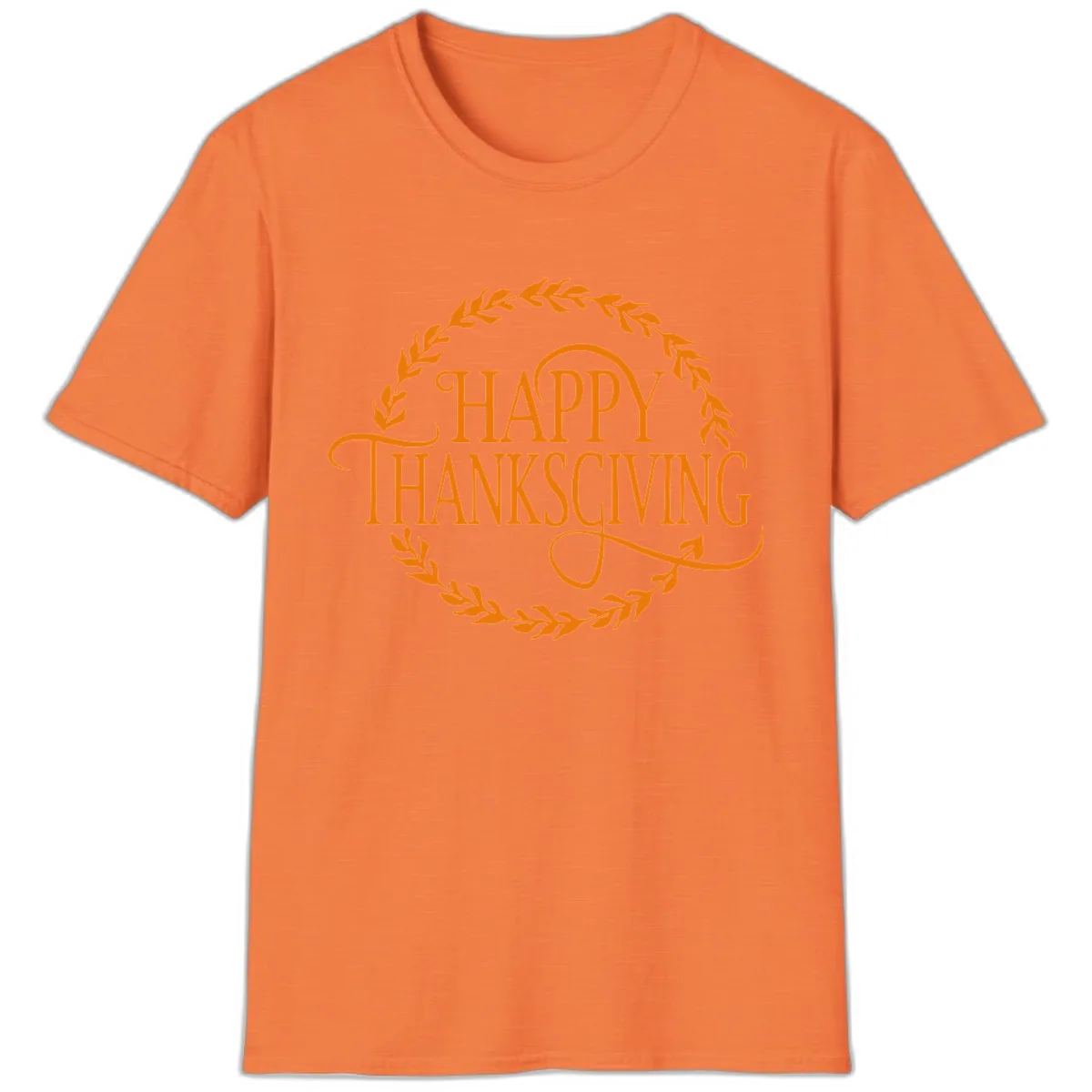 Happy Thanksgiving Wreath Design T-Shirt in Heather Orange