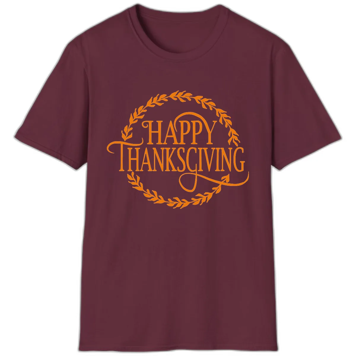 Happy Thanksgiving Wreath Design T-Shirt in Maroon