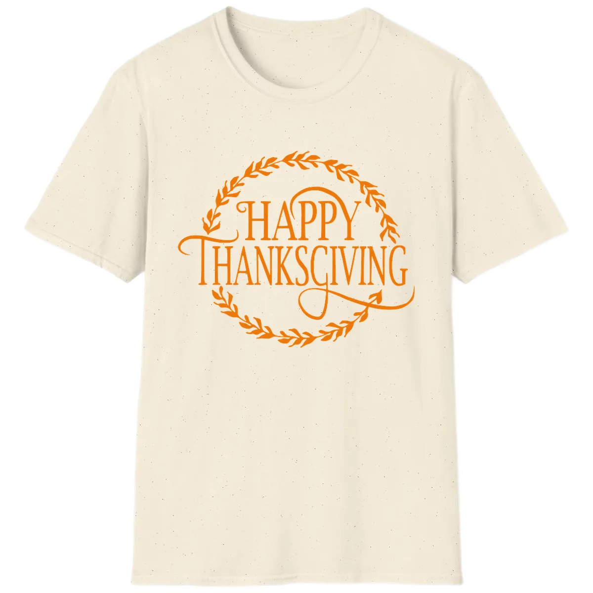 Happy Thanksgiving Wreath Design T-Shirt in Natural