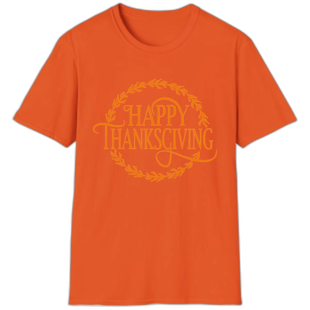Happy Thanksgiving Wreath Design T-Shirt in Orange