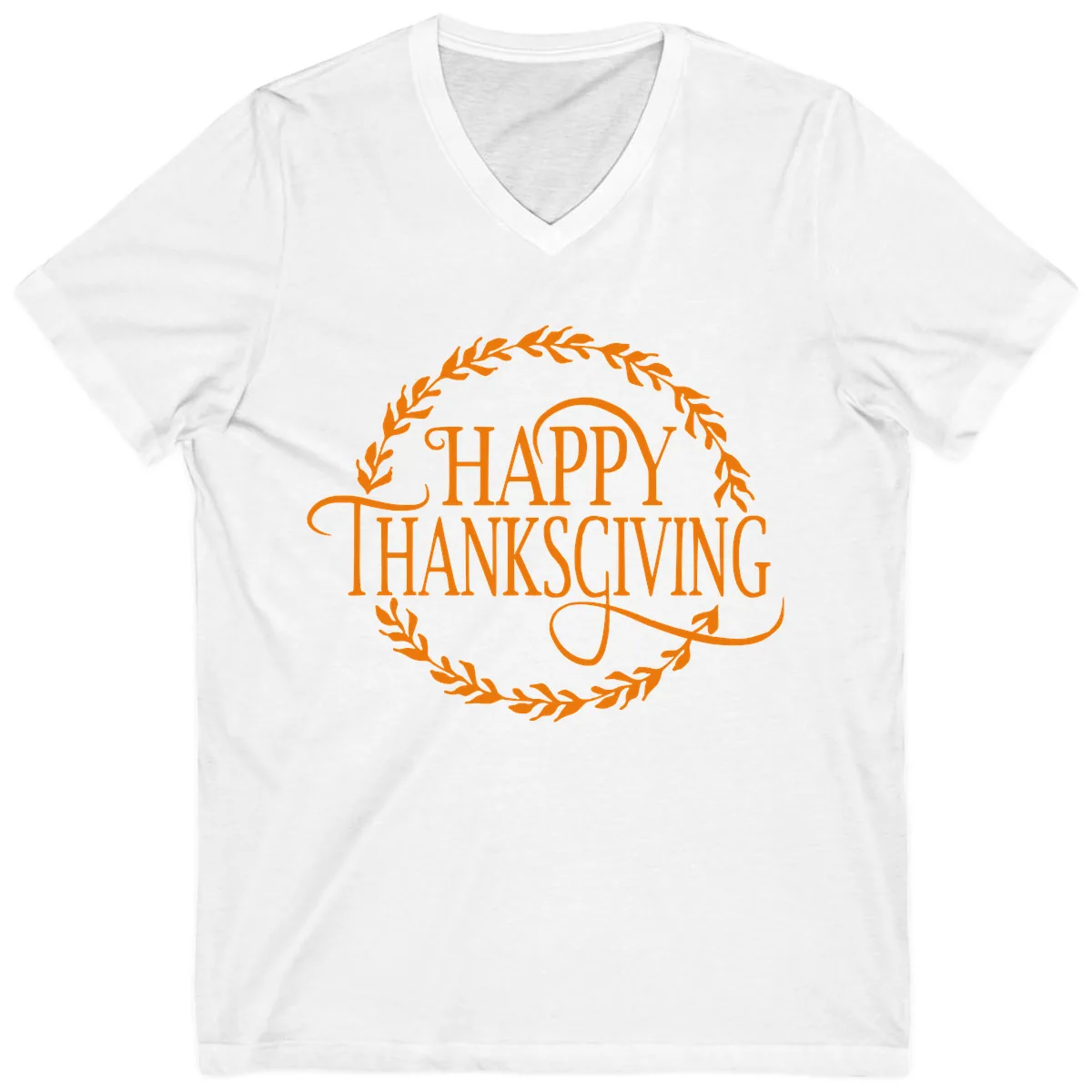 Happy Thanksgiving Wreath Design V-Neck in White