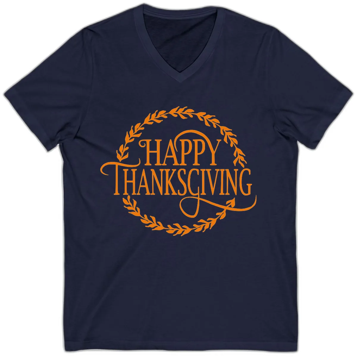 Happy Thanksgiving Wreath Design V-Neck in Navy