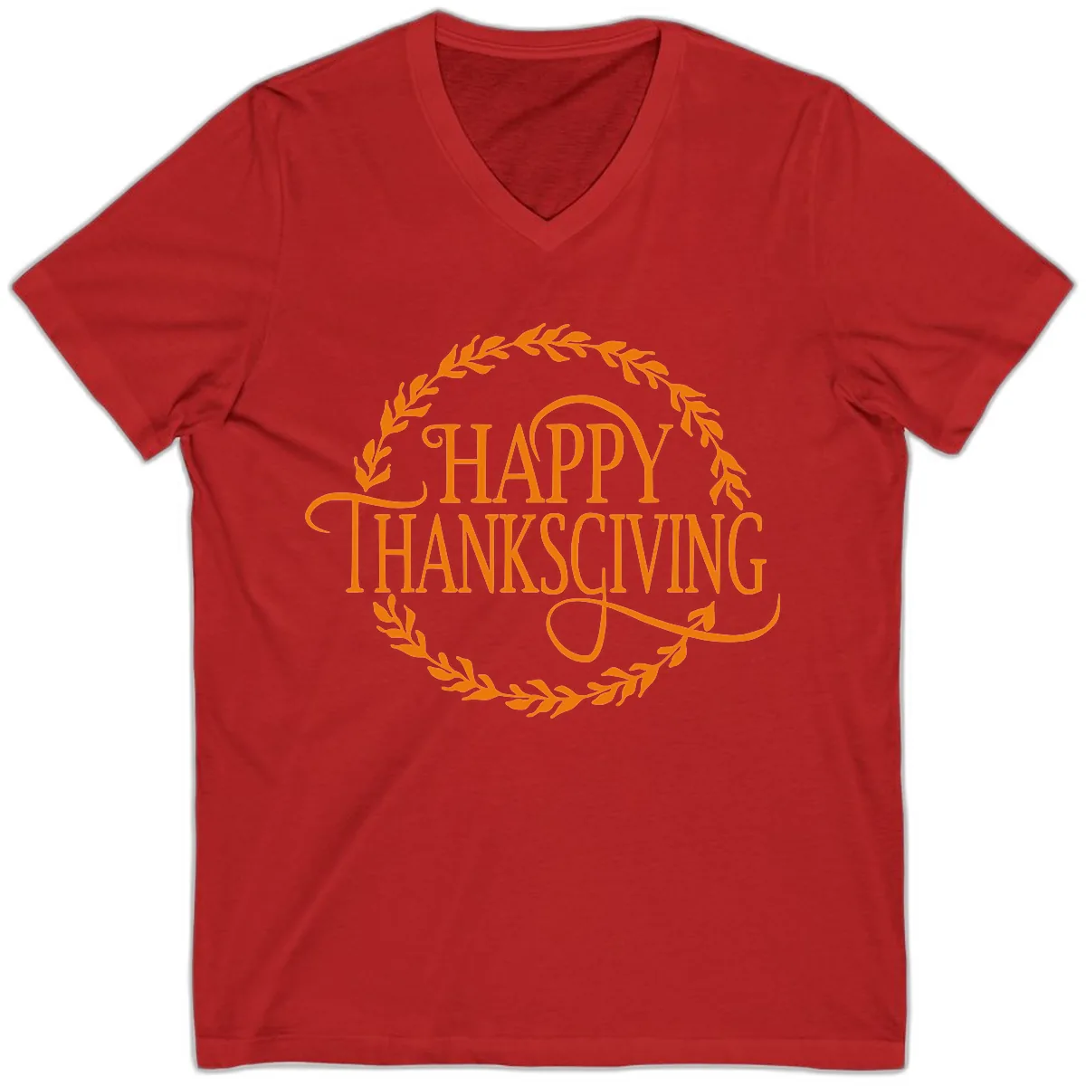 Happy Thanksgiving Wreath Design V-Neck in Red