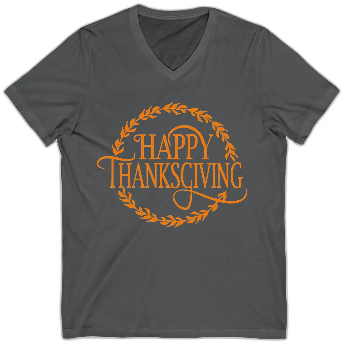 Happy Thanksgiving Wreath Design V-Neck in Asphalt