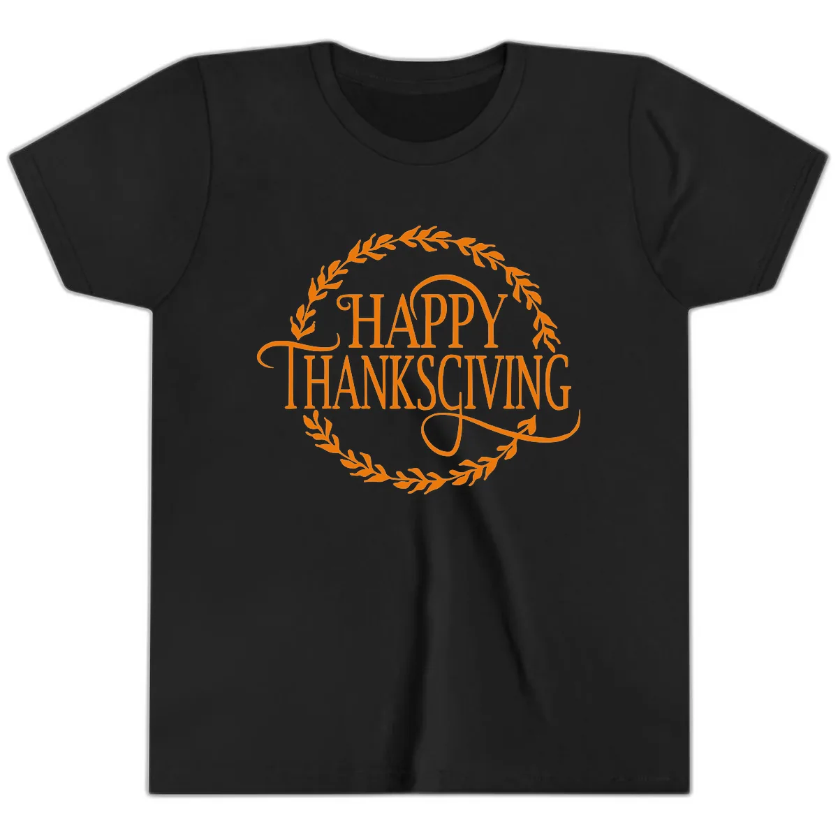 Happy Thanksgiving Wreath Design Youth T-Shirt in Black
