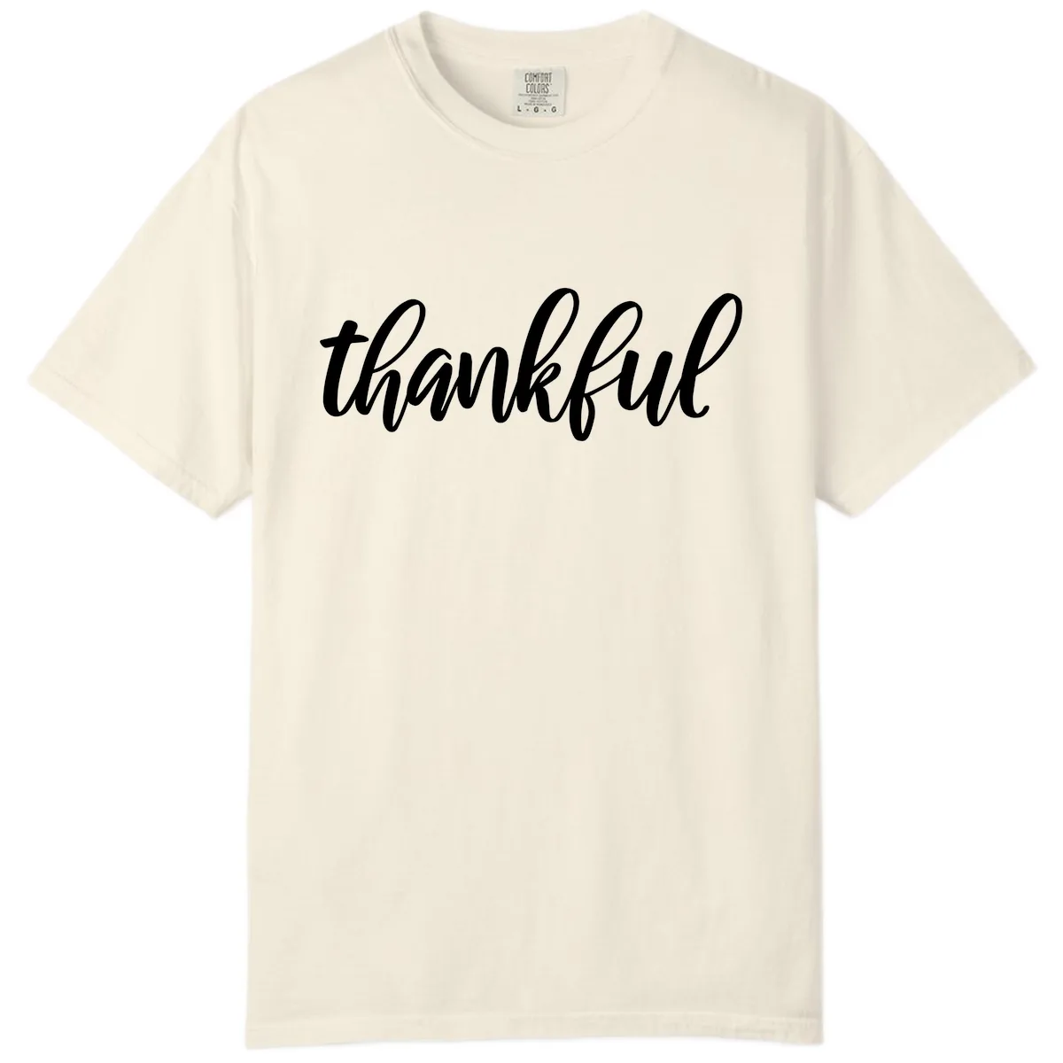 Script Thankful Word Art Comfort Color in Ivory