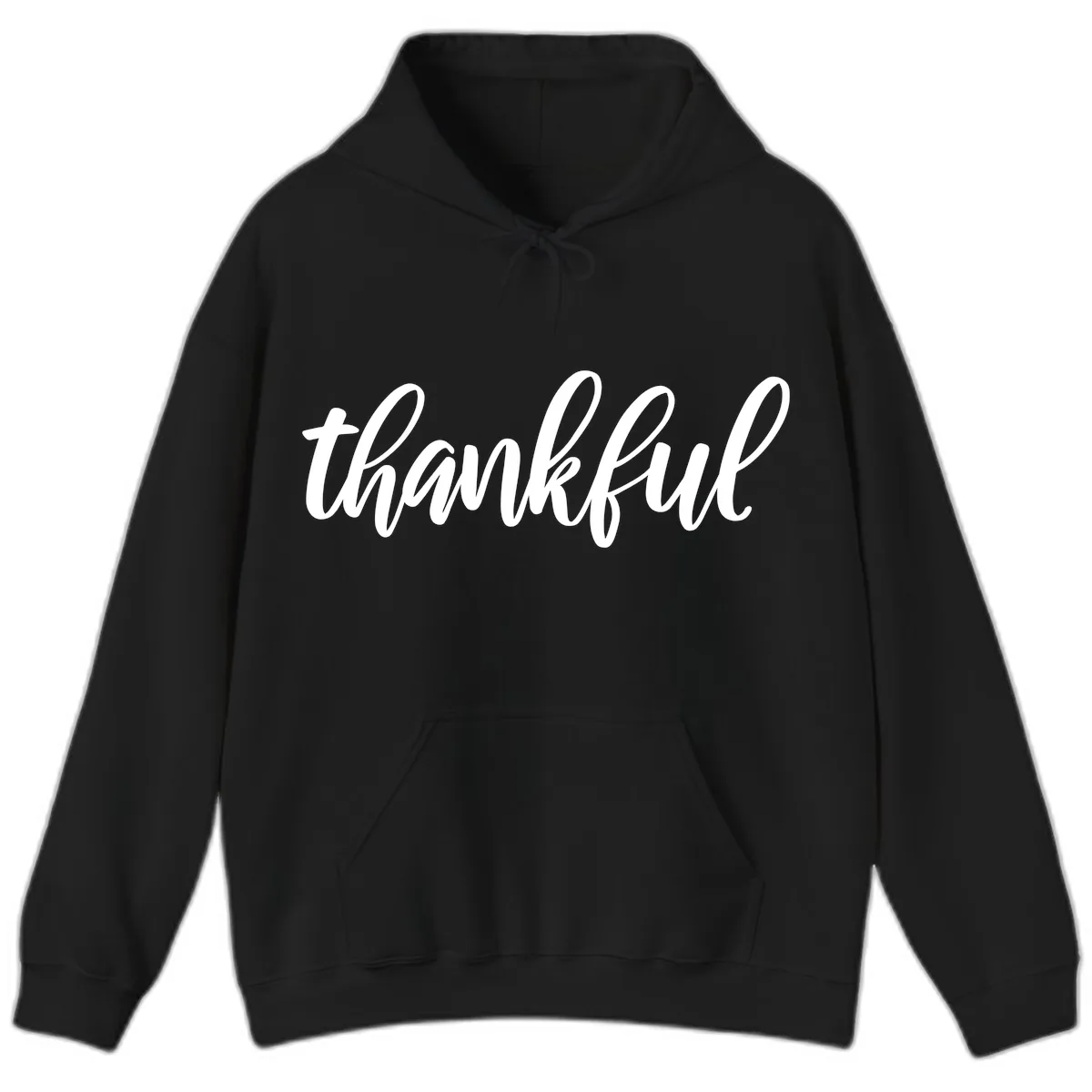 Script Thankful Word Art Hoodie in Black