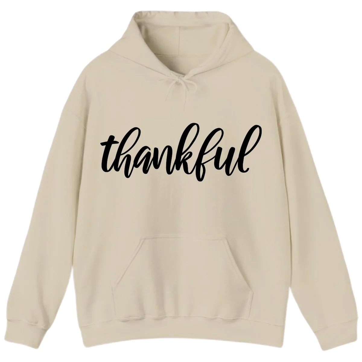 Script Thankful Word Art Hoodie in Sand