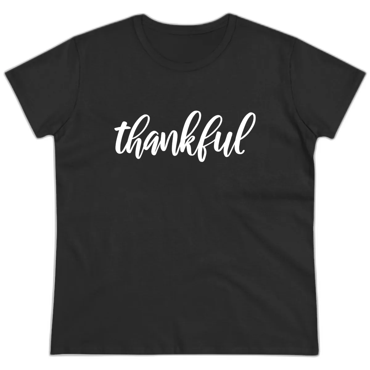 Script Thankful Word Art Ladies Tee in Black