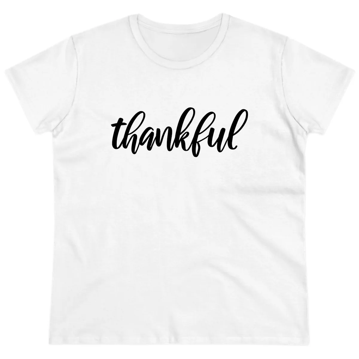 Script Thankful Word Art Ladies Tee in White