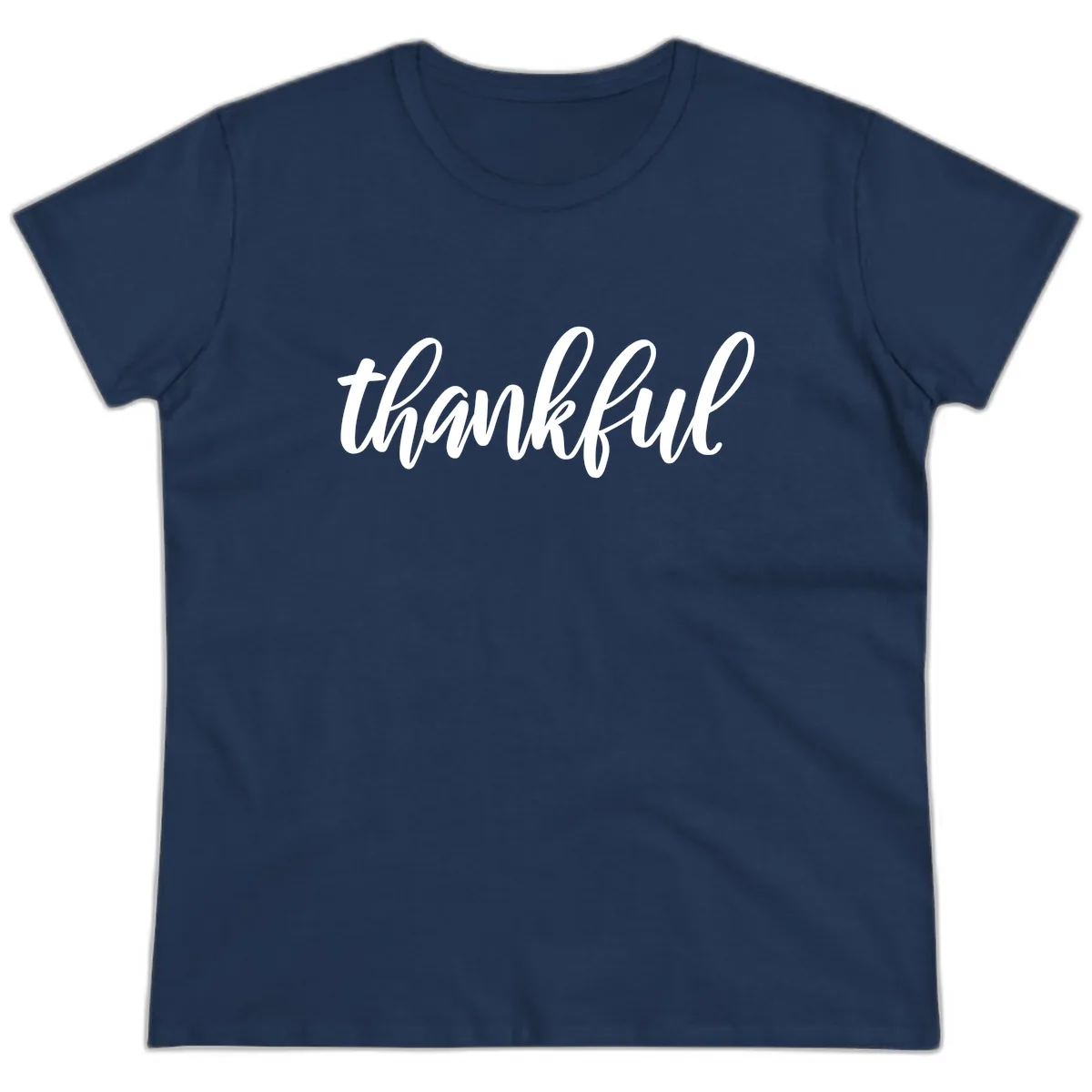 Script Thankful Word Art Ladies Tee in Navy