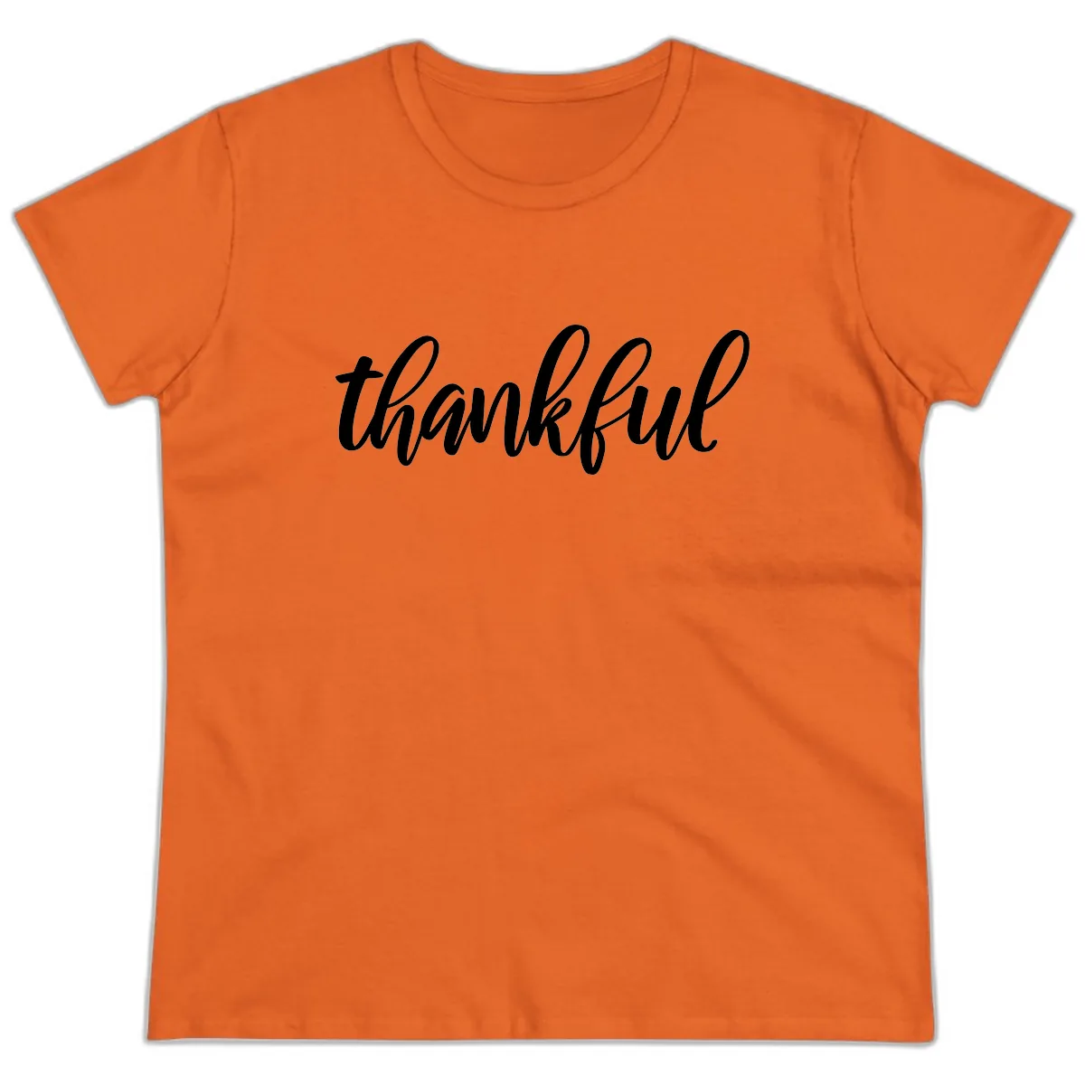 Script Thankful Word Art Ladies Tee in Orange