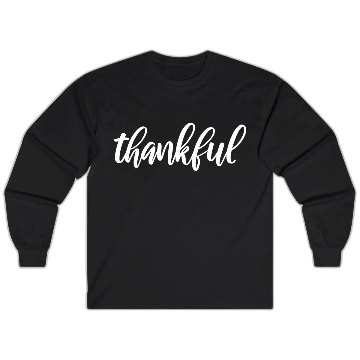 Script Thankful Word Art Long Sleeve in Black