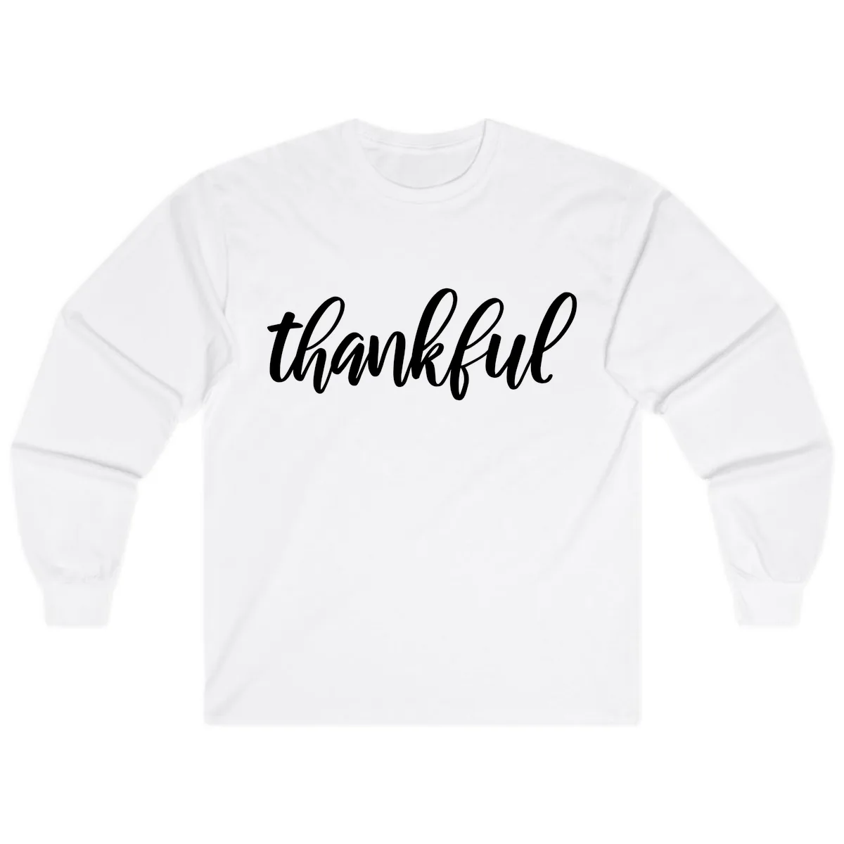 Script Thankful Word Art Long Sleeve in White