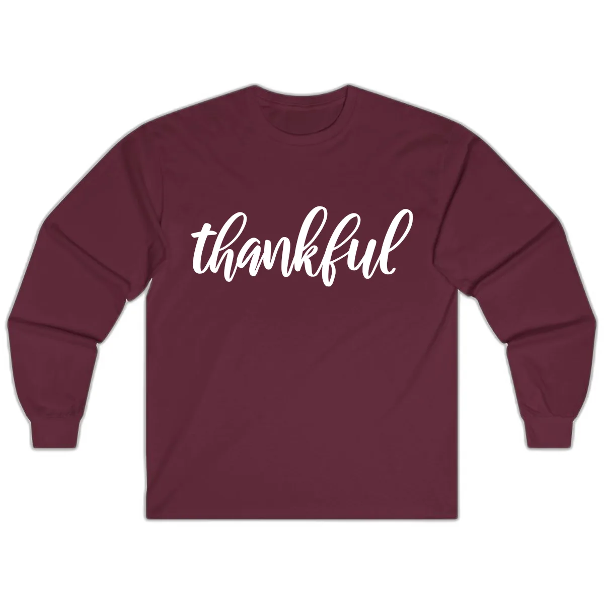 Script Thankful Word Art Long Sleeve in Maroon