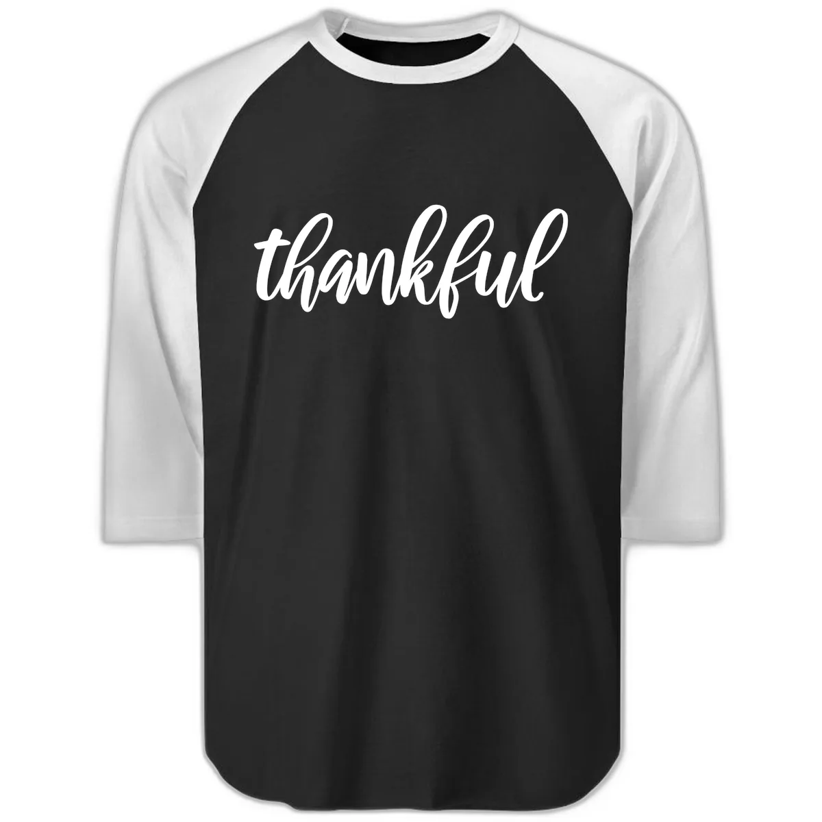 Script Thankful Word Art Raglan 3/4 in Black White
