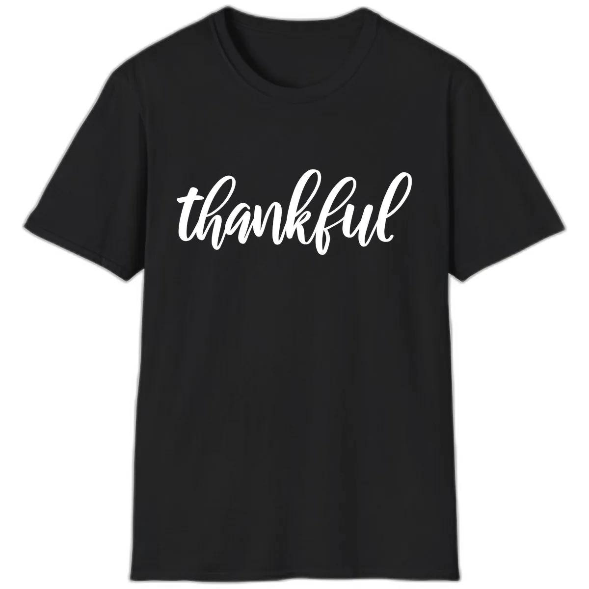 Script Thankful Word Art T-Shirt in Black