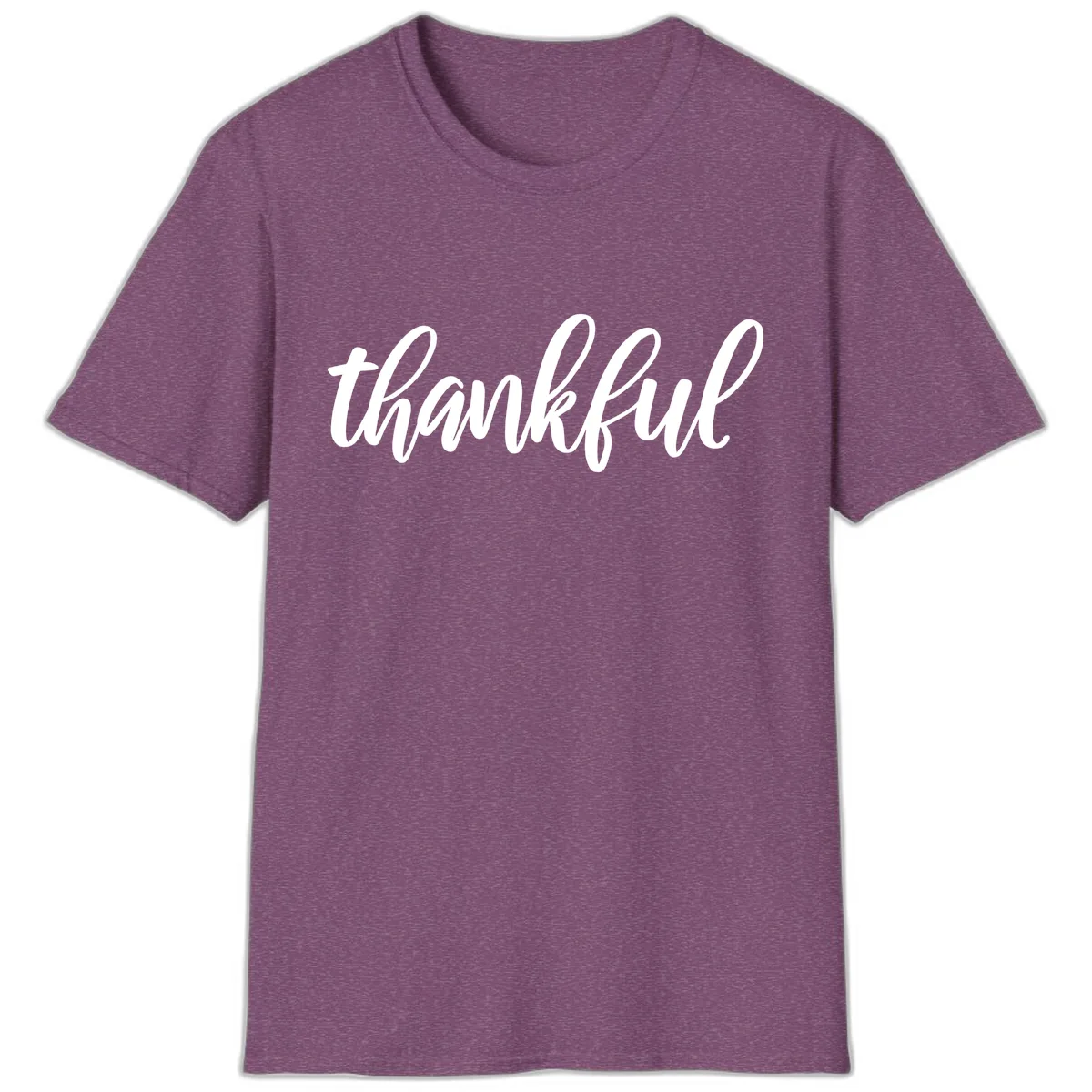 Script Thankful Word Art T-Shirt in Heather Maroon