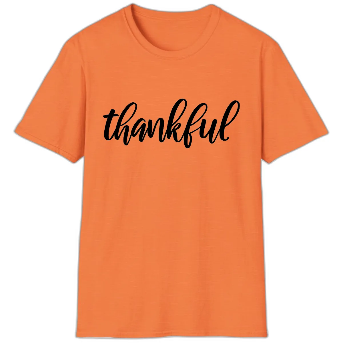 Script Thankful Word Art T-Shirt in Heather Orange