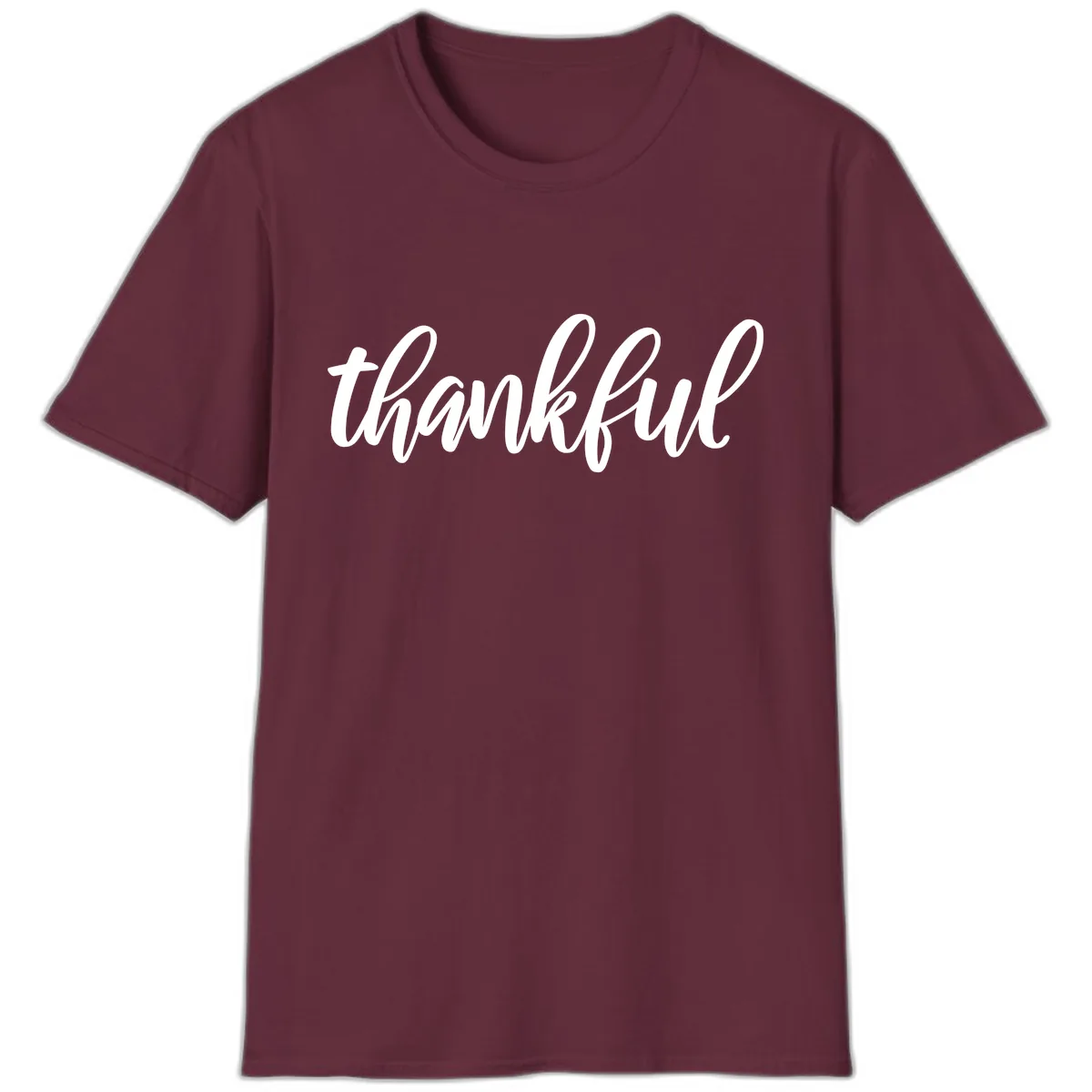 Script Thankful Word Art T-Shirt in Maroon