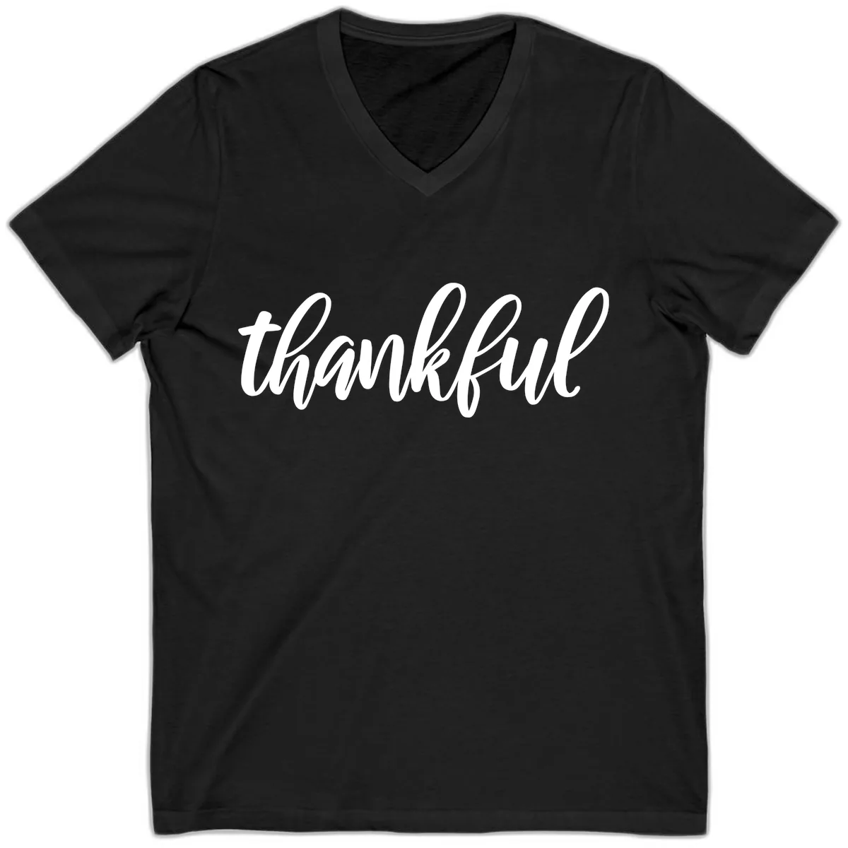 Script Thankful Word Art V-Neck in Black