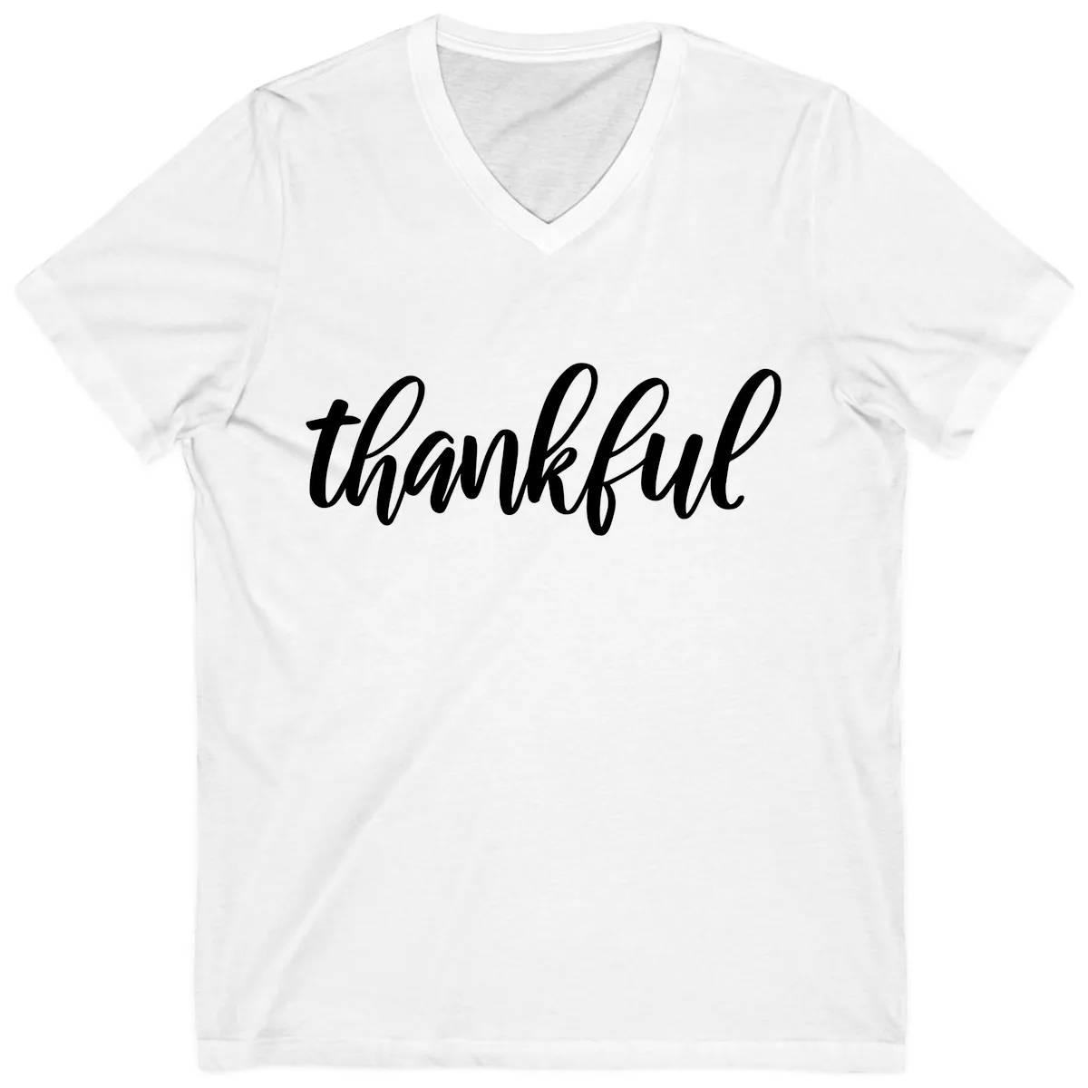 Script Thankful Word Art V-Neck in White