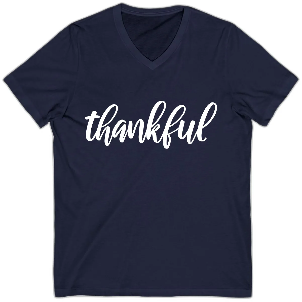 Script Thankful Word Art V-Neck in Navy