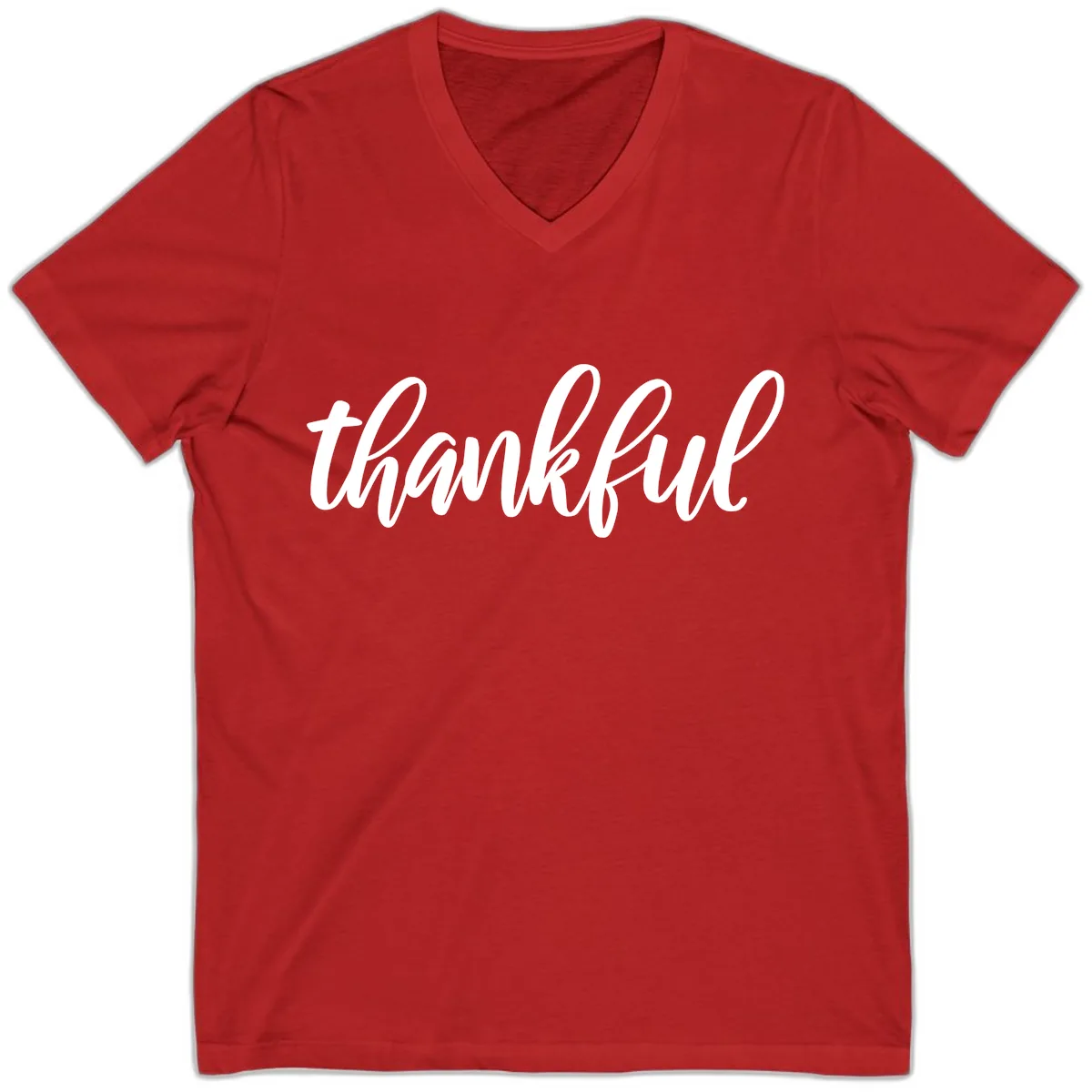 Script Thankful Word Art V-Neck in Red