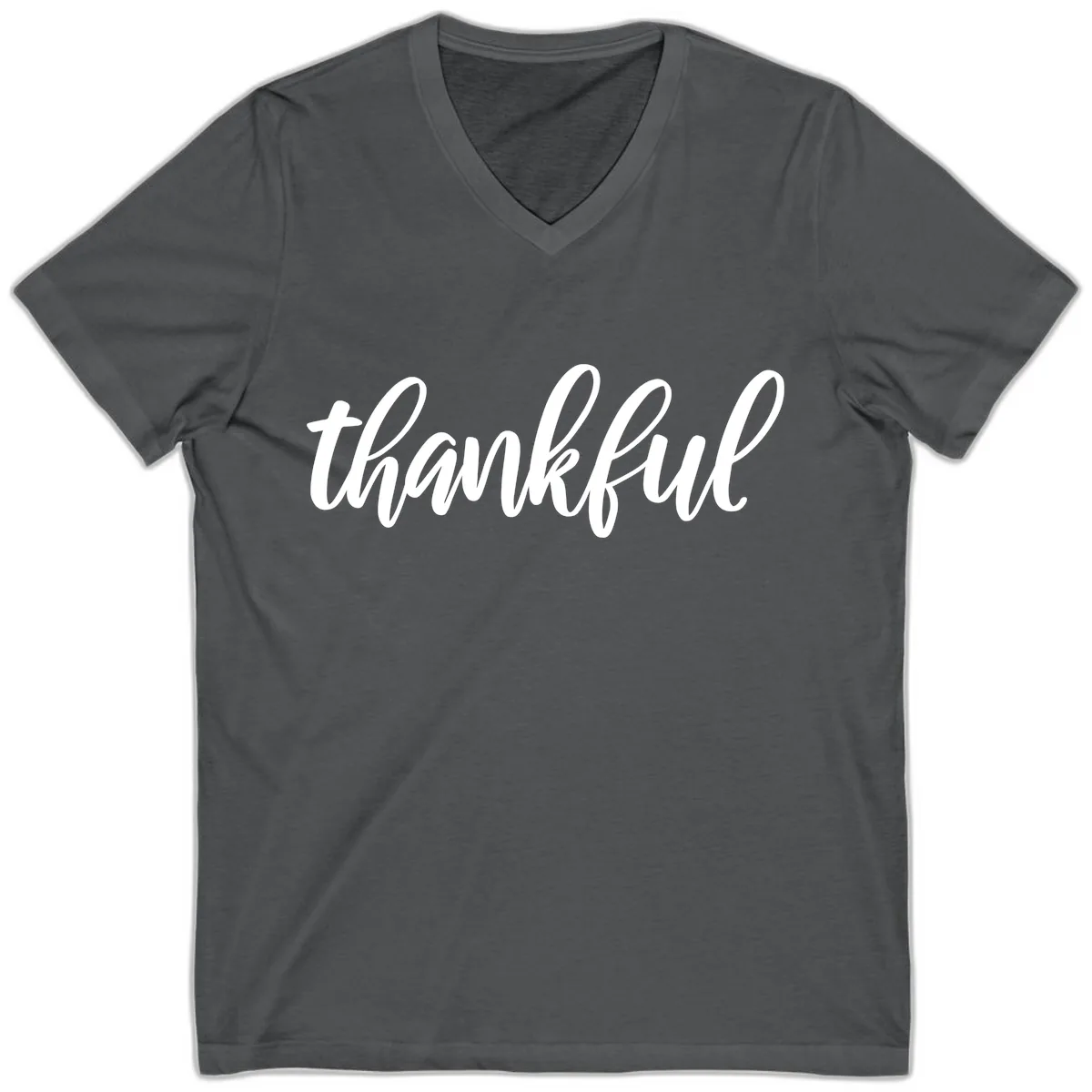 Script Thankful Word Art V-Neck in Asphalt