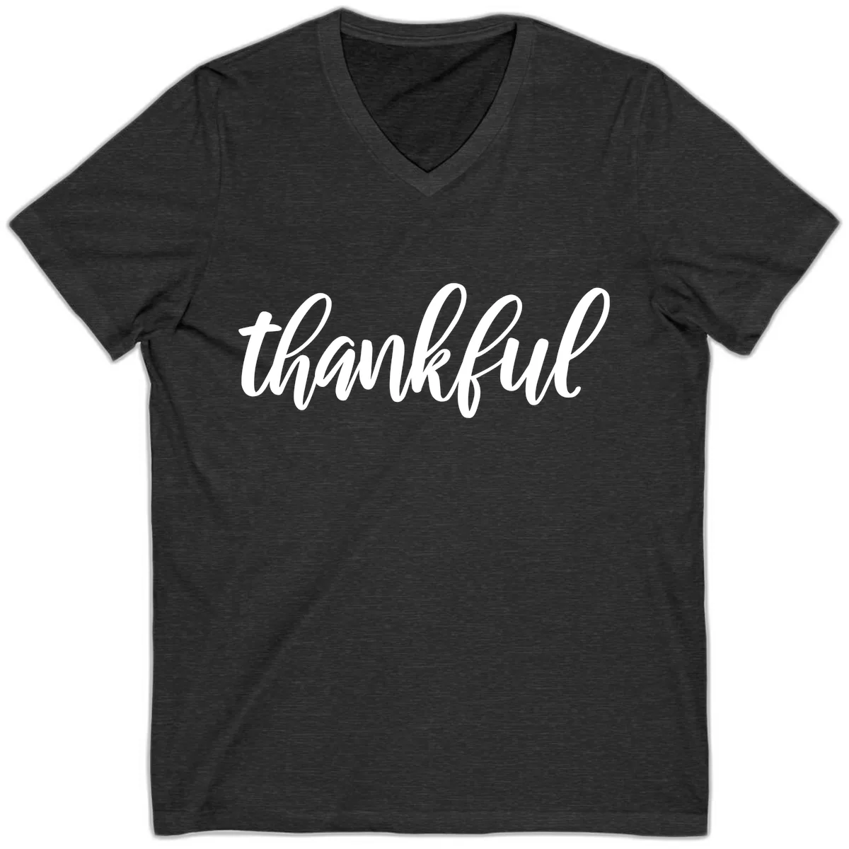 Script Thankful Word Art V-Neck in Dark Grey Heather
