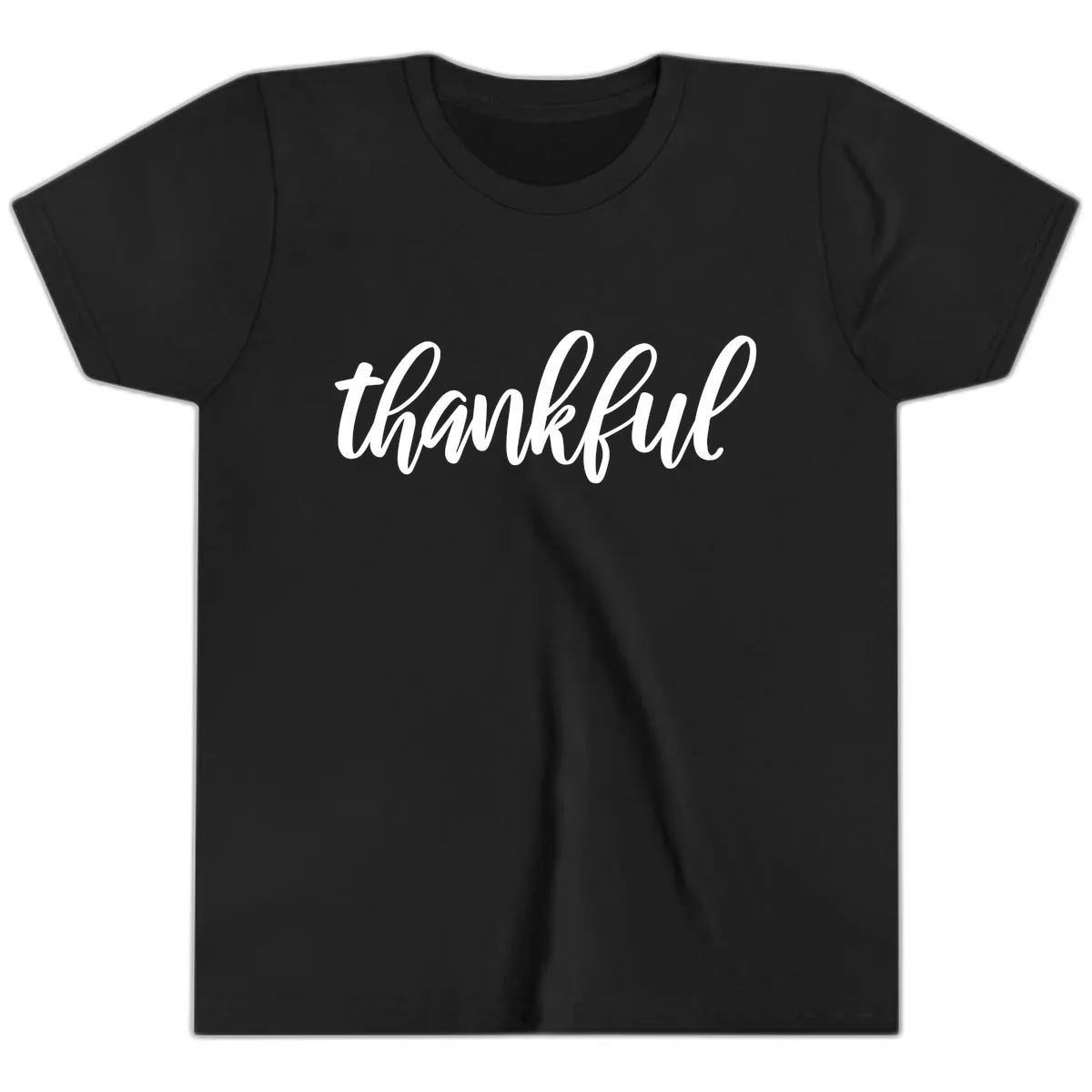 Script Thankful Word Art Youth T-Shirt in Black
